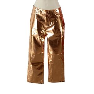 Metallic Copper Gold Wide-Leg Crop Pants